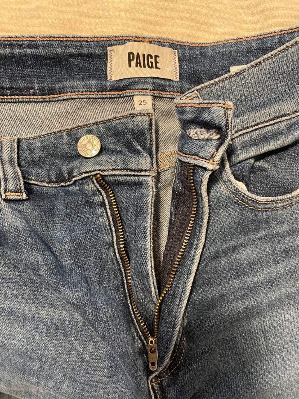 PAIGE Wide-Leg Raw Hem Jeans — Medium Blue - Picture 4 of 4